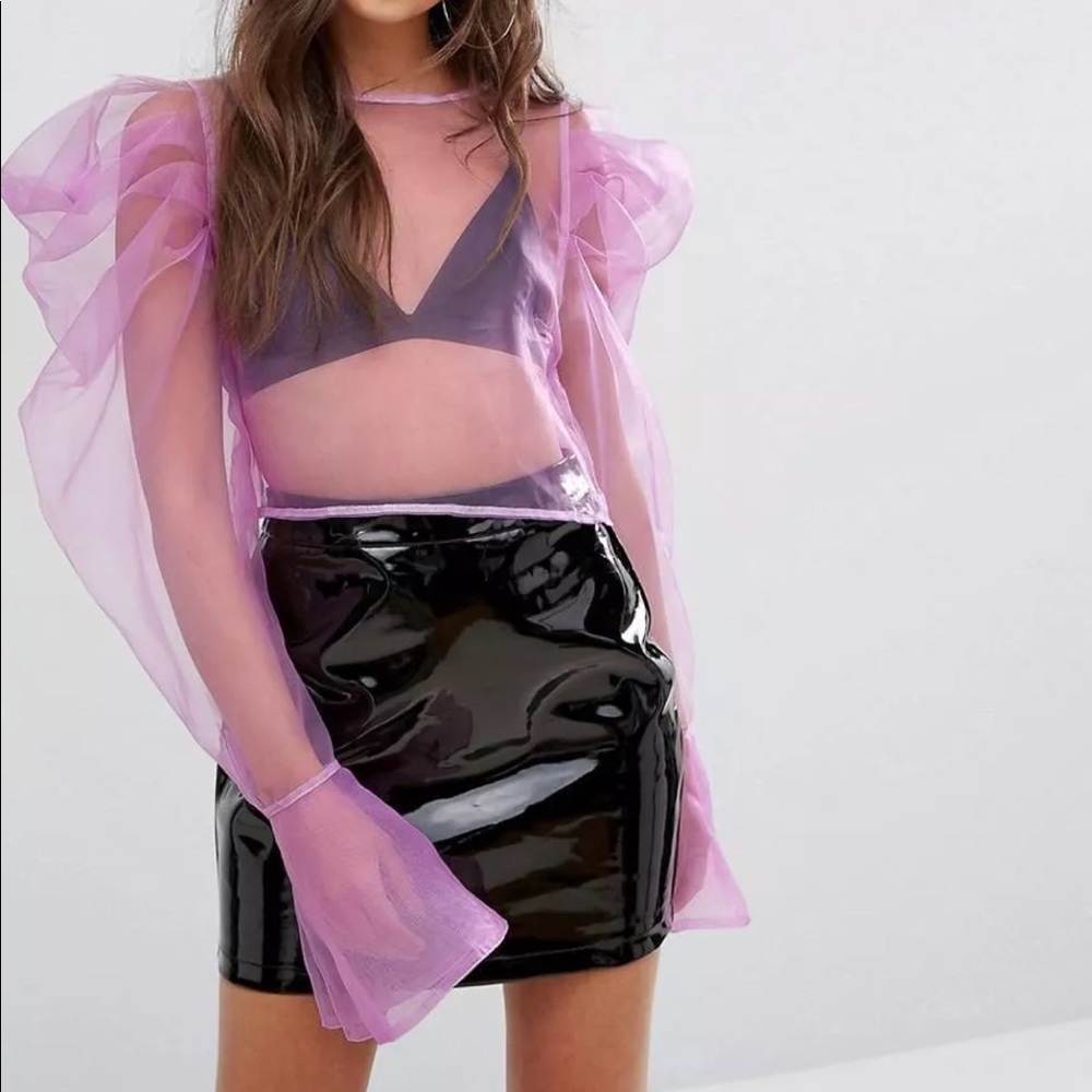 SOLD PrettyLittleThing Pink Organza Sheer Blouse
